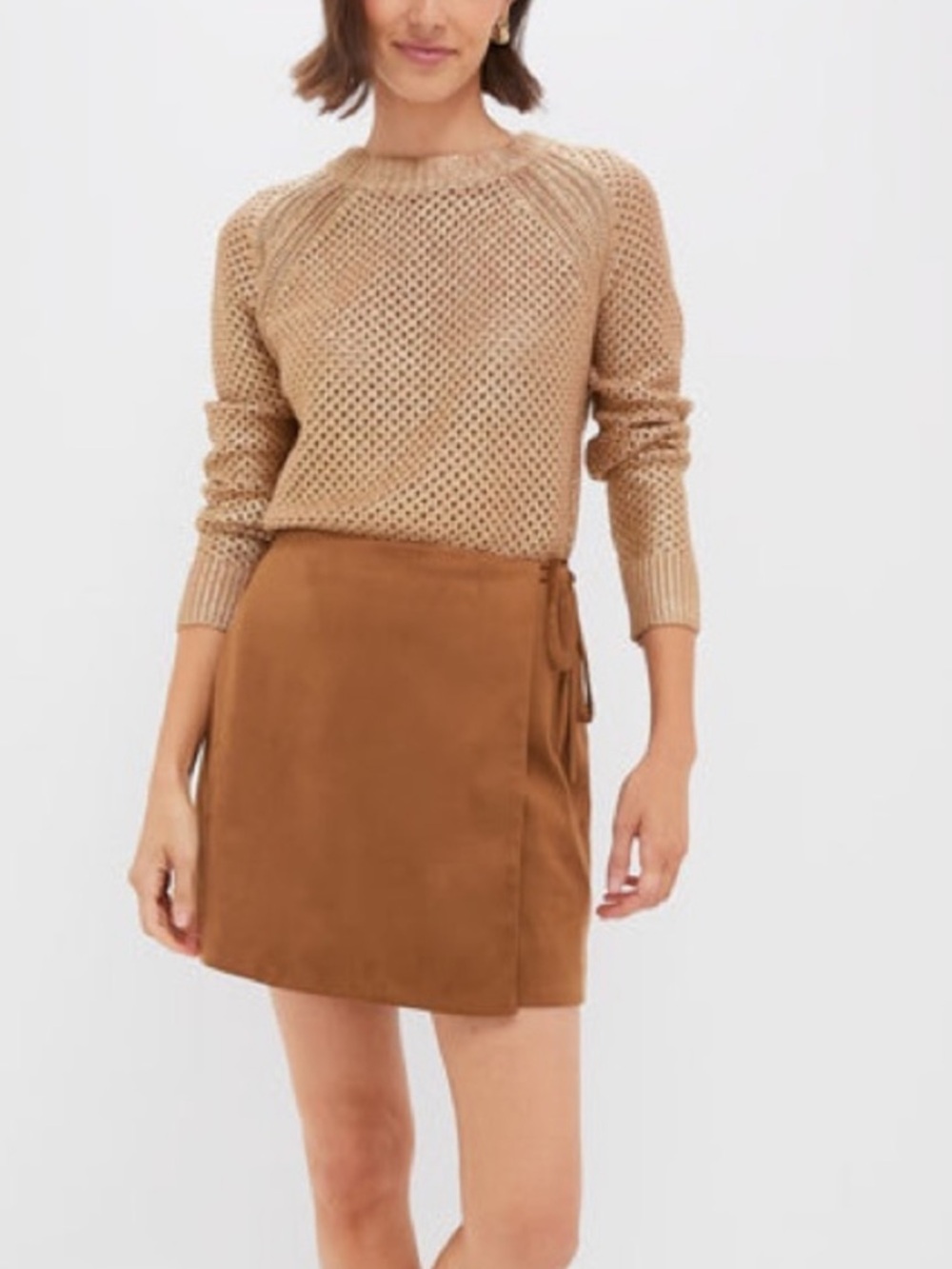 NWT Tuckernuck Marbella Suede Wrap Mini Skirt in Caramel Brown
